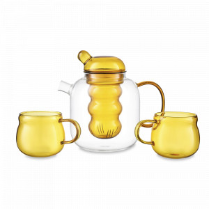 Набор из заварочного чайника и 2-х чашек, 1,2 л, боросиликатное стекло, желтый, SMART SOLUTIONS, Россия, Стеклянные заварочные чайники