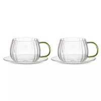 Набор из 2-х чайных пар, 350 мл, боросиликатное стекло, зеленая ручка, серия Cafe de Paris, DECOR DE TABLE, Россия, 