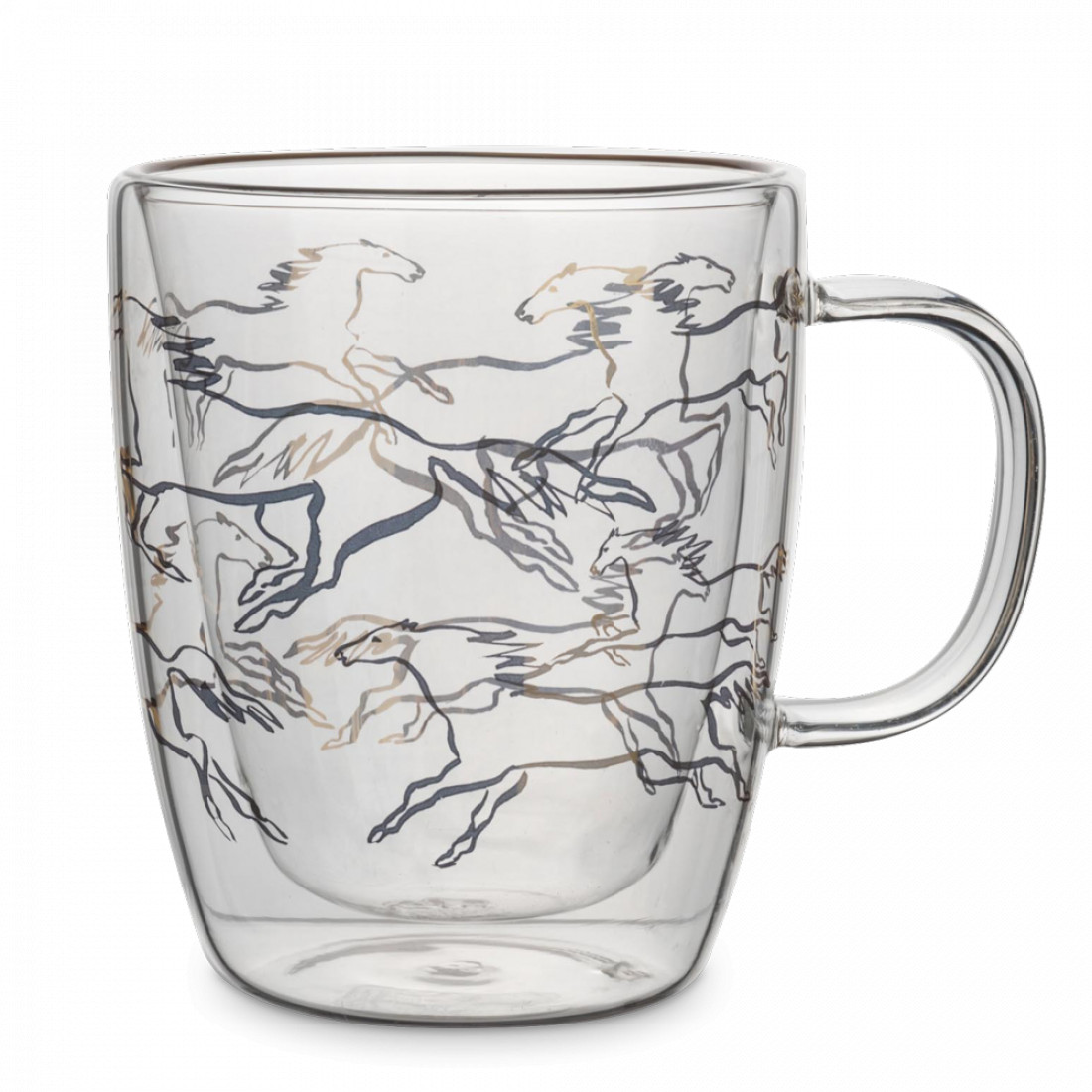 Кружка «Кони», 370 мл, стекло, прозрачный, золотистый, серия Horse, ANNA LAFARG, Китай