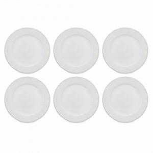 Набор из 6-ти обеденных тарелок, 25 см, фарфор, белый, декор, серия Жемчуг, REPAST, Чехия, Тарелки круглые