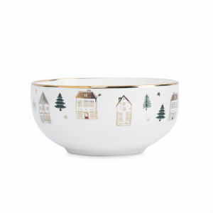 Салатник порционный «Домики и ели», 14 х 7 см, фарфор, белый, золотой, серия Townlet, ANNA LAFARG, Китай, Townlet ANNA LAFARG