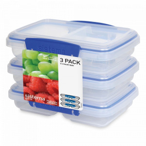 Набор из 3-х трехсекционных контейнеров, 350 мл, пластик, синий, серия Klip It, SISTEMA, Новая Зеландия, SISTEMA (Новая Зеландия)