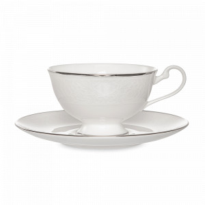 Пара чайная, 230 мл, костяной фарфор, белый, рельеф, серия Рошель, NARUMI, Япония, NARUMI (Япония)