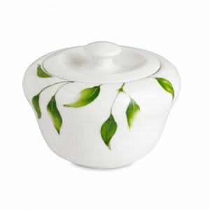 Сахарница , 450 мл, фарфор, белый, зеленый, серия Rayures Vegetal, GUY DEGRENNE, Франция, Rayures Vegetal GUY DEGRENNE
