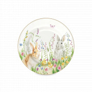 Тарелка закусочная Кролики и цветы, 19 см, фарфор, белый, декор, серия Happy Easter, EASY LIFE (R2S), Италия, Тарелки плоские
