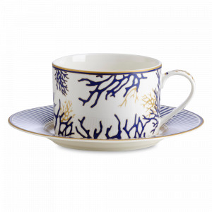 Пара чайная, 220 мл, фарфор, белый, синий, серия Corallo, Pozzi Milano 1876, Италия, Чайные пары