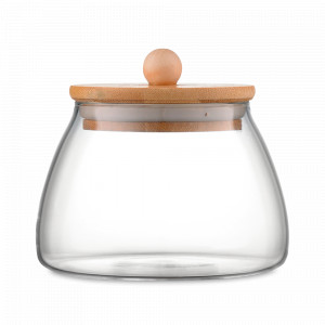 Банка для хранения, 11 см, 500 мл, боросиликатное стекло, бамбук, серия In a barrel, LIBERTY JONES, Россия, Емкости для хранения сыпучих продуктов