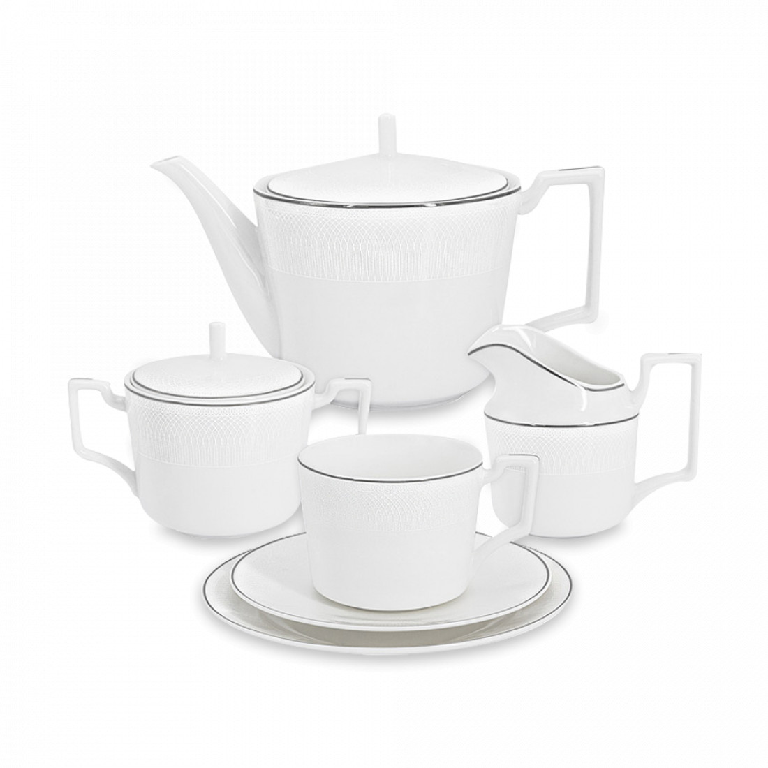 Сервиз чайный на 6 персон Айвори, 21 предмет, костяной фарфор, белый, серебристый, серия Emily, ANNA LAFARG, Китай
