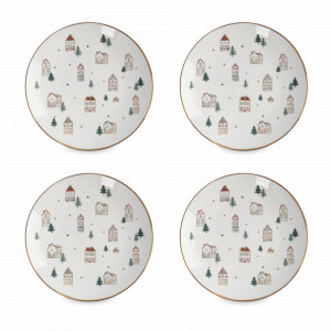 Набор из 4-х закусочных тарелок «Домики и ели», 19 см, фарфор, белый, золотой, серия Townlet, ANNA LAFARG, Китай, Townlet ANNA LAFARG