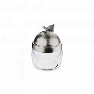 Банка для сыпучих продуктов «Бабочки», медь кованая, стекло, 500 мл, серебристый, серия Летний сад, Кольчугинский Мельхиор, Россия, Банки для хранения чая