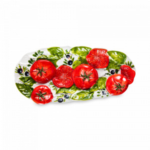 Подставка под ложку, 28 х 12 см, керамика, белый, декор, серия Томаты и оливки, EDELWEISS, Италия, Подставки под ложку