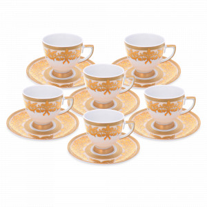 Набор из 6-ти кофейных пар Creme Gold, 100 мл, фарфор, бежевый, золотой, серия Constanza Natalia, FALKENPORZELLAN, Германия, Кофейные пары