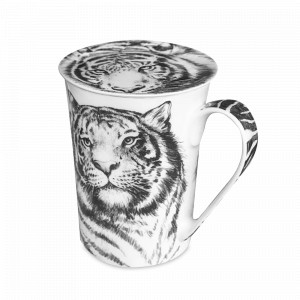 Кружка с крышкой, 450 мл, костяной фарфор, белый, черный, серия Wild Spirit, TAITU, Италия, Кружки с крышкой