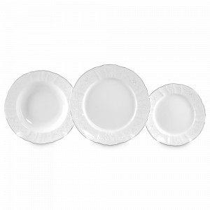 Набор столовый на 6 персон, 18 предметов, фарфор, белый, серебристый, серия Платиновый узор, BERNADOTTE, Чехия, НОВИНКИ