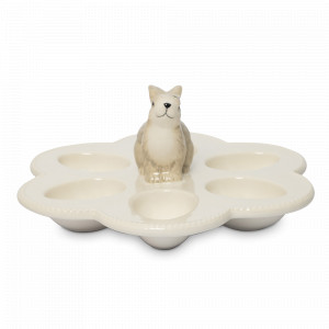 Блюдо сервировочное для яиц, 22 см, 6 ячеек, керамика, белый, декор, серия Brown Rabbit, ANNA LAFARG, Китай, НОВИНКИ