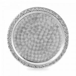 Поднос круглый, 27 см, латунь, серебристый с рисунком, серия Летний сад, Кольчугинский Мельхиор, Россия, Подносы