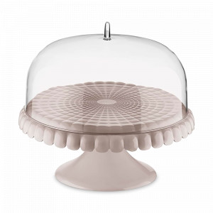 Блюдо для торта на ножке с крышкой, пластик SAN, 30 см, серо-бежевый, серия Tiffany, GUZZINI, Италия, GUZZINI (Италия)
