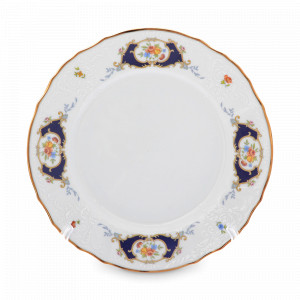 Тарелка обеденная, 25 см, фарфор, белый, декор, серия Синий глаз, BERNADOTTE, Чехия, Тарелки