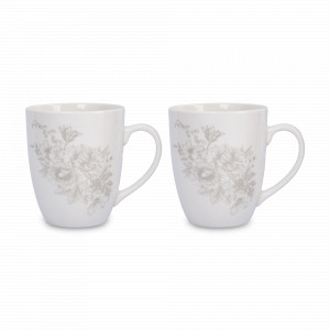 Набор из 2-х кружек Бежевые цветы, 390 мл, фарфор, белый, декор, серия Lorenzo, ANNA LAFARG, Китай, Кружки фарфоровые