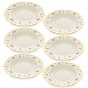Набор из 6-ти суповых тарелок Creme Gold, 23 см, фарфор, белый, декор, серия Constanza Primavera, FALKENPORZELLAN, Германия, Фарфоровые тарелки для супа