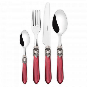 Набор столовых приборов на 6 персон, 24 предмета, сталь, акрил, цвет: хром - бордовый - состаренное серебро, серия Oxford, BUGATTI Cutlery, Италия, Наборы столовых приборов 24 предмета