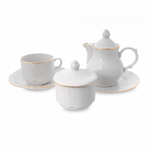 Сервиз чайный на 6 персон, 22 предмета, фарфор, белый, золотой, серия Белый узор, BERNADOTTE, Чехия, Скидка до -30% на фарфор BERNADOTTE