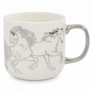 Кружка «Лошади», 400 мл, фарфор, белый, серебристая ручка, серия Horse, ANNA LAFARG, Китай, Кружки