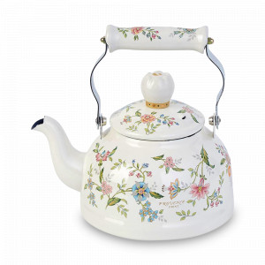 Чайник наплитный, 1,3 л, эмалированная сталь, белый, декор, серия Прованс, EJIRY, Япония, EJIRY (Япония)