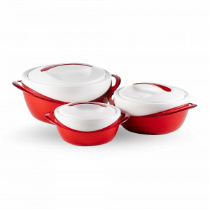 Набор из 3-х термокастрюль, 2.5 л, 1.2 л, 0.6 л, пластик, красный, белый, PINNACLE, Индия, Термосы