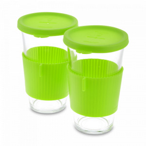 Набор из 2-х стаканов с силиконовыми крышками, 500 мл, стекло, голубой, GLASSLOCK, Корея, Набор бокалов для коктейлей