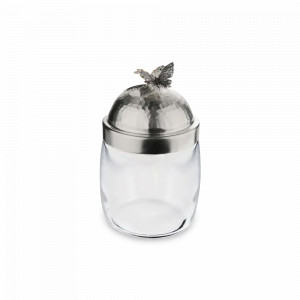 Банка для сыпучих продуктов «Бабочки», медь кованая, стекло,  920 мл, серебристый, серия Летний сад, Кольчугинский Мельхиор, Россия, Банки для хранения чая