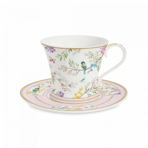 Пара чайная, 350 мл, фарфор, белый, декор, серия Пение птиц, EASY LIFE (R2S), Италия, Чайные пары из фарфора