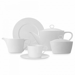 Сервиз чайный на 6 персон, 21 предмет, костяной фарфор, белый, серия Ария, NARUMI, Япония, Сервизы