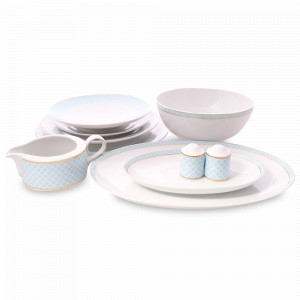 Сервиз столовый на 6 персон Aero Blue Gold, 25 предметов, фарфор, белый, голубой, серия Corvara, FALKENPORZELLAN, Германия, Наборы столовой посуды