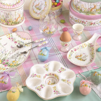 Блюдо круглое для 6-ти яиц Кролики и цветы, 21 см, фарфор, белый, декор, серия Happy Easter, EASY LIFE (R2S), Италия_00818690069016342428.jpg