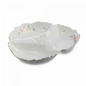 Менажница 3 секции, 30 см, фарфор, белый, платиновая отводка, серия Серая роза, BERNADOTTE, Чехия, Менажницы