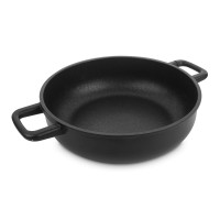 Сотейник с двумя ручками для индукционных плит с антипригарным покрытием, 24 см, литой алюминий с алмазным порошком, черный, серия Diamant Plus, OLYMPIA, Италия