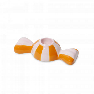 Подсвечник для одной свечи, 5.5 х 12 см, керамика, оранжевый, белый, серия Funfair, DOIY, Испания, Подсвечники для свечей