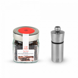 Набор из мельницы и баночки с вьетнамским перцем Tan Hoi, 10 см, нержавеющая сталь, стальной, серия Pocket, PEUGEOT, Франция, Мельницы для перца