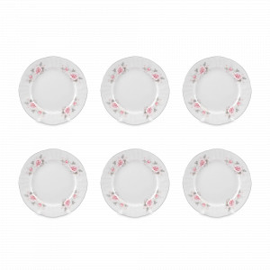 Набор из 6-ти десертных тарелок, 17 см, фарфор, белый, платиновая отводка, серия Серая роза, BERNADOTTE, Чехия, Чешский фарфор