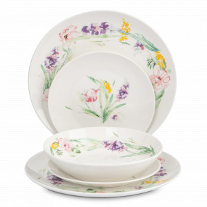 Сервиз обеденный на 6 персон Акварельные цветы, 18 предметов, фарфор, белый, декор, серия Bouquet, ANNA LAFARG, Китай, Наборы обеденных тарелок