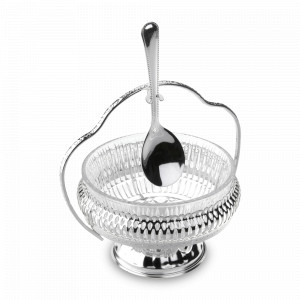 Ваза для варенья с ложкой, 12 см, нержавеющая сталь, стекло, серебро, QUEEN ANNE, Великобритания, QUEEN ANNE (Великобритания)