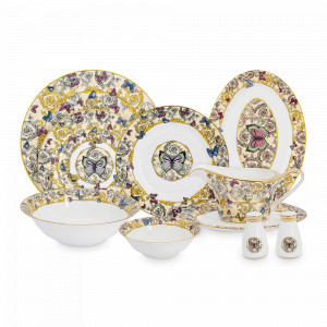 Сервиз обеденный на 6 персон, 27 предметов, фарфор, молочно-золотистый, серия Butterfly, ROYAL CROWN, Китай, Наборы столовой посуды