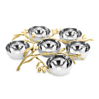 Менажница 6 секций «Оливковая ветвь», 26 х 25,4 х 4,5 см, нержавеющая сталь, латунь, серия Olive Branch, MICHAEL ARAM, США