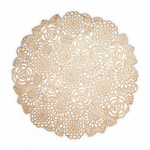 Салфетка подстановочная круглая, 38 см, ПВХ, золотистый, серия Rose, DECOR DE TABLE, Россия, Круглые салфетки на стол под тарелки