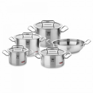 Набор посуды 9 предметов: 4 кастрюли, 1 сотейник, 4 стеклянные крышки, серия Gourmet Plus, ELO, Германия, Скидка -20 % на посуду ELO