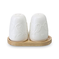 Набор для соли и перца на подставке, фарфор, каучуковое дерево, белый, серия Birds of Paradise, LIBERTY JONES, Россия