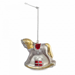 Украшение новогоднее - подвес Лошадка-качалка, 4 см, стекло, серебристый, серия New Year, ANNA LAFARG, Китай, Новогодний Декор ANNA LAFARG