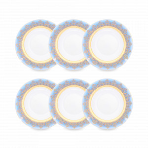 Набор из 6-ти суповых тарелок Blue Gold, 22.5 см, фарфор, голубой, золотой, серия Constanza Marakesh, FALKENPORZELLAN, Германия, Фарфоровые тарелки для супа