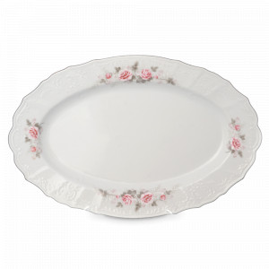Блюдо овальное, 39 х 20 см, фарфор, белый, платиновая отводка, серия Серая роза, BERNADOTTE, Чехия, Блюда и этажерки сервировочные BERNADOTTE